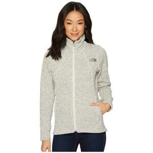 The North Face Tan White Heathered Fleece Zip Up Jacket Size S Small EUC!!